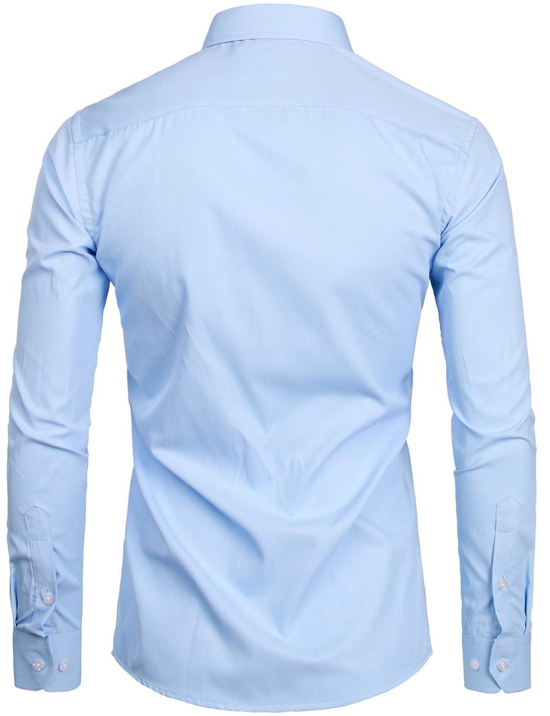 ZEROYAA Men's Long Sleeve Dress Shirt Solid Slim Fit Casual Business Formal Button Up Shirts with Pocket ZSSCL01 Blue Large - Image 2